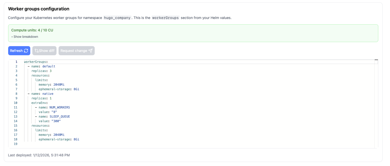 Worker groups configuration